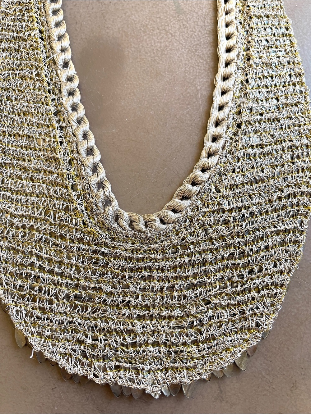 Vintage Cleopatra-Style Handmade Bib Necklace Handwoven Silver Tone Scales - Picture 8 of 9